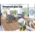 Gardeon 3PC Outdoor Bistro Set Patio Furniture Wicker Setting Chairs Table Cushion Grey - Image 6