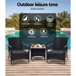Gardeon 3PC Outdoor Bistro Set Patio Furniture Wicker Setting Chairs Table Luca - Image 3