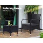Gardeon 3PC Outdoor Bistro Set Patio Furniture Wicker Setting Chairs Table Luca - Image 4