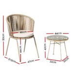 Gardeon 3PC Outdoor Bistro Set Patio Furniture Rope Setting Chairs Table Beige - Image 2