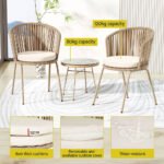 Gardeon 3PC Outdoor Bistro Set Patio Furniture Rope Setting Chairs Table Beige - Image 5