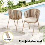 Gardeon 3PC Outdoor Bistro Set Patio Furniture Rope Setting Chairs Table Beige - Image 6