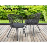 Gardeon 3PC Bistro Set Outdoor Furniture Rattan Table Chairs Patio Garden Cushion Black - Image 3