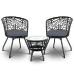 Gardeon 3PC Bistro Set Outdoor Furniture Rattan Table Chairs Patio Garden Cushion Black - Image 7