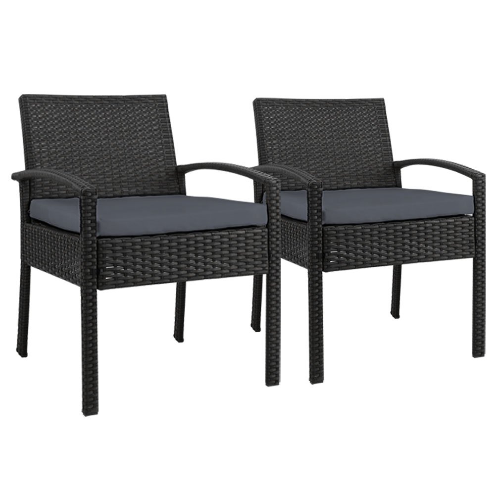 ODF-CHAIR-TEA-BK-2X-00.jpg Gardeon 2PC Outdoor Dining Chairs Patio Furniture Rattan Lounge Chair Cushion Felix - Image 1
