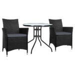 Gardeon 3PC Bistro Set Outdoor Furniture Rattan Table Chairs Cushion Patio Garden Idris