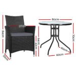 Gardeon 3PC Bistro Set Outdoor Furniture Rattan Table Chairs Cushion Patio Garden Idris - Image 2