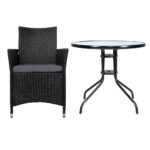 Gardeon 3PC Bistro Set Outdoor Furniture Rattan Table Chairs Cushion Patio Garden Idris - Image 3