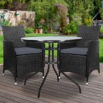 Gardeon 3PC Bistro Set Outdoor Furniture Rattan Table Chairs Cushion Patio Garden Idris - Image 8