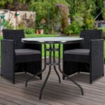 Gardeon 3PC Bistro Set Outdoor Furniture Rattan Table Chairs Cushion Patio Garden Hugo - Image 8