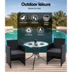 Gardeon 3PC Bistro Set Outdoor Furniture Rattan Table Chairs Cushion Patio Garden Hugo - Image 11