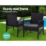 Gardeon 3PC Bistro Set Outdoor Furniture Rattan Table Chairs Cushion Patio Garden Lyra - Image 12