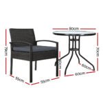 Gardeon 3PC Bistro Set Outdoor Furniture Rattan Table Chairs Cushion Patio Garden Felix - Image 2