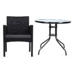 Gardeon 3PC Bistro Set Outdoor Furniture Rattan Table Chairs Cushion Patio Garden Ezra - Image 3