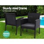 Gardeon 3PC Bistro Set Outdoor Furniture Rattan Table Chairs Cushion Patio Garden Ezra - Image 12