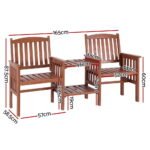 Gardeon Outdoor Garden Bench Loveseat Wooden Table Chairs Patio Furniture Brown - Image 2