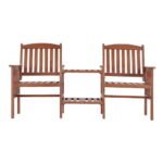 Gardeon Outdoor Garden Bench Loveseat Wooden Table Chairs Patio Furniture Brown - Image 3