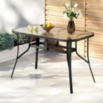 Gardeon 120CM Outdoor Dining Table Steel Parasol Hole Desk Patio Furniture Black - Image 7