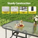 Gardeon 140CM Outdoor Dining Table Steel Frame Tempered Glass Parasol Hole Black - Image 5