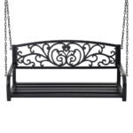 Gardeon Outdoor Porch Swing Chair Patio Furniture Floral Backrest 2 Seater Black - Image 3