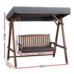 Gardeon Wooden Swing Chair Garden Bench Canopy 3 Seater Outdoor Furniture - Image 6