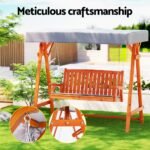 Gardeon Outdoor Wooden Swing Chair Garden Bench Canopy Cushion 3 Seater Teak - Image 4