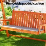 Gardeon Outdoor Wooden Swing Chair Garden Bench Canopy Cushion 3 Seater Teak - Image 6