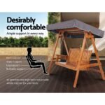Gardeon Outdoor Wooden Swing Chair Garden Bench Canopy Cushion 3 Seater Teak - Image 7