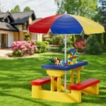 Keezi Kids Outdoor Table and Chairs Set Picnic Bench Umbrella Children Indoor - Image 7