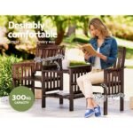 Gardeon Outdoor Garden Bench Loveseat Wooden Table Chairs Patio Furniture Charcoal - Image 6