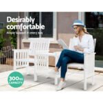 Gardeon Outdoor Garden Bench Loveseat Wooden Table Chairs Patio Furniture White - Image 7