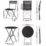 Gardeon 3PC Outdoor Bistro Set Steel Table and Chairs Patio Furniture Black - Image 2