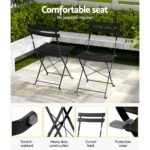 Gardeon 3PC Outdoor Bistro Set Steel Table and Chairs Patio Furniture Black - Image 6