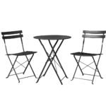 Gardeon 3PC Outdoor Bistro Set Steel Table and Chairs Patio Furniture Black - Image 7