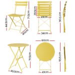 Gardeon 3PC Outdoor Bistro Set Steel Table and Chairs Patio Furniture Yellow - Image 2