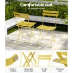 Gardeon 3PC Outdoor Bistro Set Steel Table and Chairs Patio Furniture Yellow - Image 6
