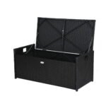 Gardeon Outdoor Storage Bench Box Wicker Garden Sheds Tools Cushion Patio Furniture Black - Image 3