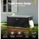 Gardeon Outdoor Storage Bench Box Wicker Garden Sheds Tools Cushion Patio Furniture Black - Image 5