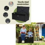 Gardeon Outdoor Storage Bench Box Wicker Garden Sheds Tools Cushion Patio Furniture Black - Image 7