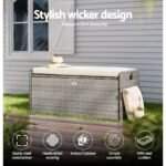Gardeon Outdoor Storage Bench Box Wicker Garden Sheds Tools Cushion Patio Furniture Grey - Image 4