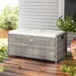 Gardeon Outdoor Storage Bench Box Wicker Garden Sheds Tools Cushion Patio Furniture Grey - Image 7