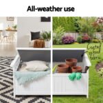 Gardeon Outdoor Storage Bench Box Wooden Garden Toy Tool Patio Furniture White - Image 4