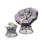 Gardeon Outdoor Lounge Setting Papasan Chair Wicker Table Garden Furniture Grey - Image 8
