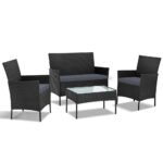 Gardeon 4 Seater Outdoor Sofa Set Wicker Setting Table Chair Furniture Black - Image 8