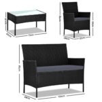 Gardeon 4 Seater Outdoor Sofa Set Wicker Setting Table Chair Furniture Black - Image 2