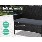 Gardeon 4 Seater Outdoor Sofa Set Wicker Setting Table Chair Furniture Black - Image 3