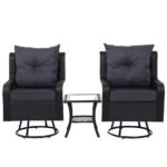 Gardeon 3PC Outdoor Furniture Bistro Set Lounge Wicker Swivel Chairs Table Cushion Black - Image 2