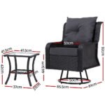 Gardeon 3PC Outdoor Furniture Bistro Set Lounge Wicker Swivel Chairs Table Cushion Black - Image 3