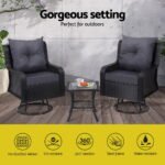 Gardeon 3PC Outdoor Furniture Bistro Set Lounge Wicker Swivel Chairs Table Cushion Black - Image 4