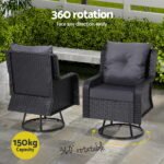Gardeon 3PC Outdoor Furniture Bistro Set Lounge Wicker Swivel Chairs Table Cushion Black - Image 5